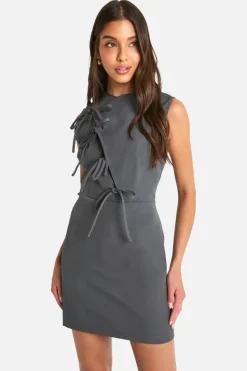 Bodycon Dresses*boohoo Asymmetric Tie Front Tailored Mini Dress charcoal