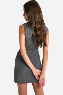 Bodycon Dresses*boohoo Asymmetric Tie Front Tailored Mini Dress charcoal