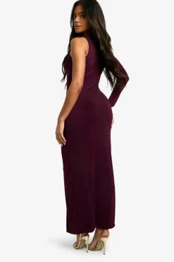 Maxi Dresses|Long Sleeve Dresses*boohoo Asymmetric Trim Detail Maxi Dress plum