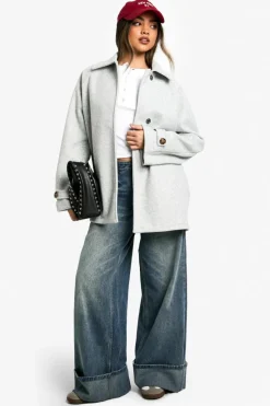 Up To 80% Off Winter Warmers|Wool Look Coats*boohoo Asymmetric Wool Look Jacket grey marl