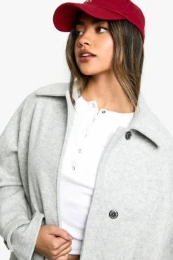 Up To 80% Off Winter Warmers|Wool Look Coats*boohoo Asymmetric Wool Look Jacket grey marl