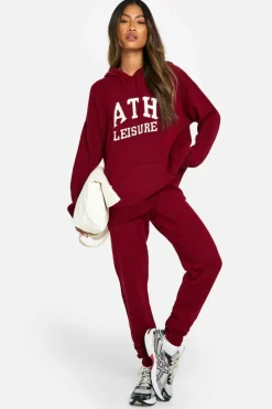 Knitted Co-Ords|Tracksuits*boohoo Ath Leisure Embroidered Knitted Oversized Hoody And Cuffed Jogger Set burgundy