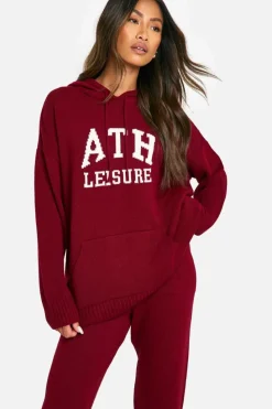 Knitted Co-Ords|Tracksuits*boohoo Ath Leisure Embroidered Knitted Oversized Hoody And Cuffed Jogger Set burgundy