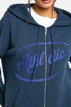 Oversized Jumpers|Jumpers*boohoo Athletics Embroidered Zip Through Oversized Knitted Hoody navy