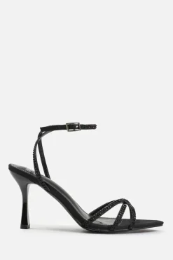 Sandals*Where's That From Audra' Cross Over Strap With Gem Detailing Heels Black