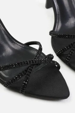 Sandals*Where's That From Audra' Cross Over Strap With Gem Detailing Heels Black