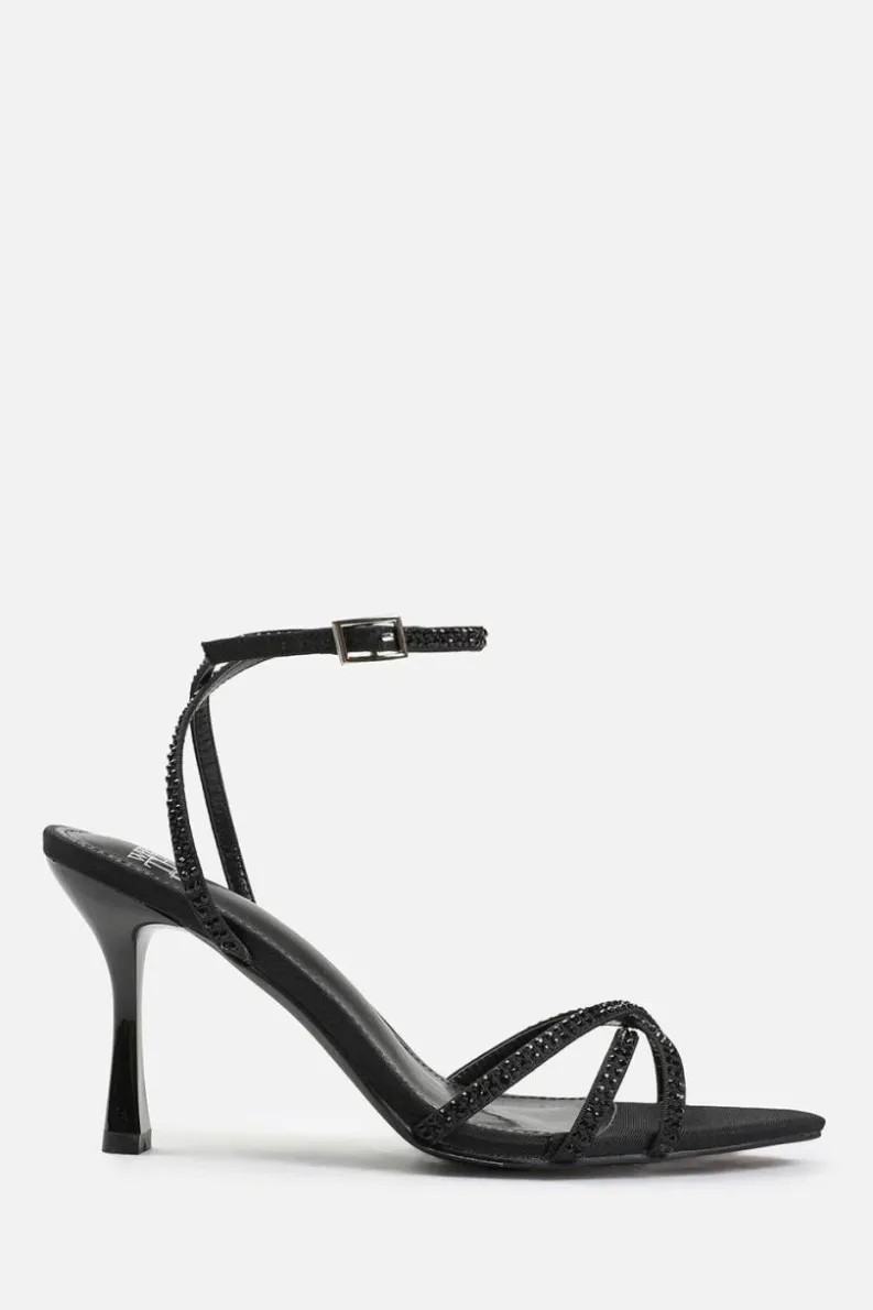Sandals*Where's That From Audra' Wide Fit Cross Over Strap With Gem Detailing Heels Black