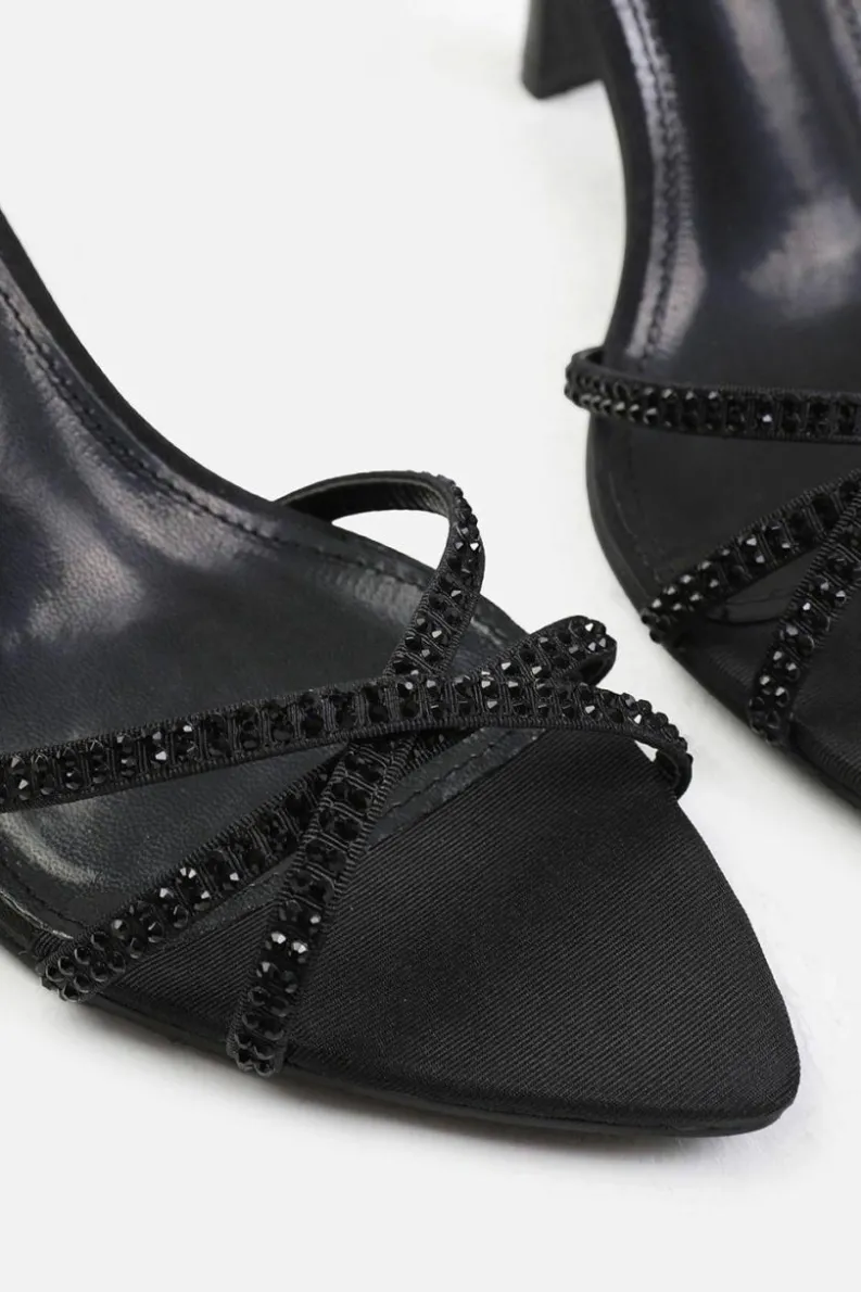 Sandals*Where's That From Audra' Wide Fit Cross Over Strap With Gem Detailing Heels Black