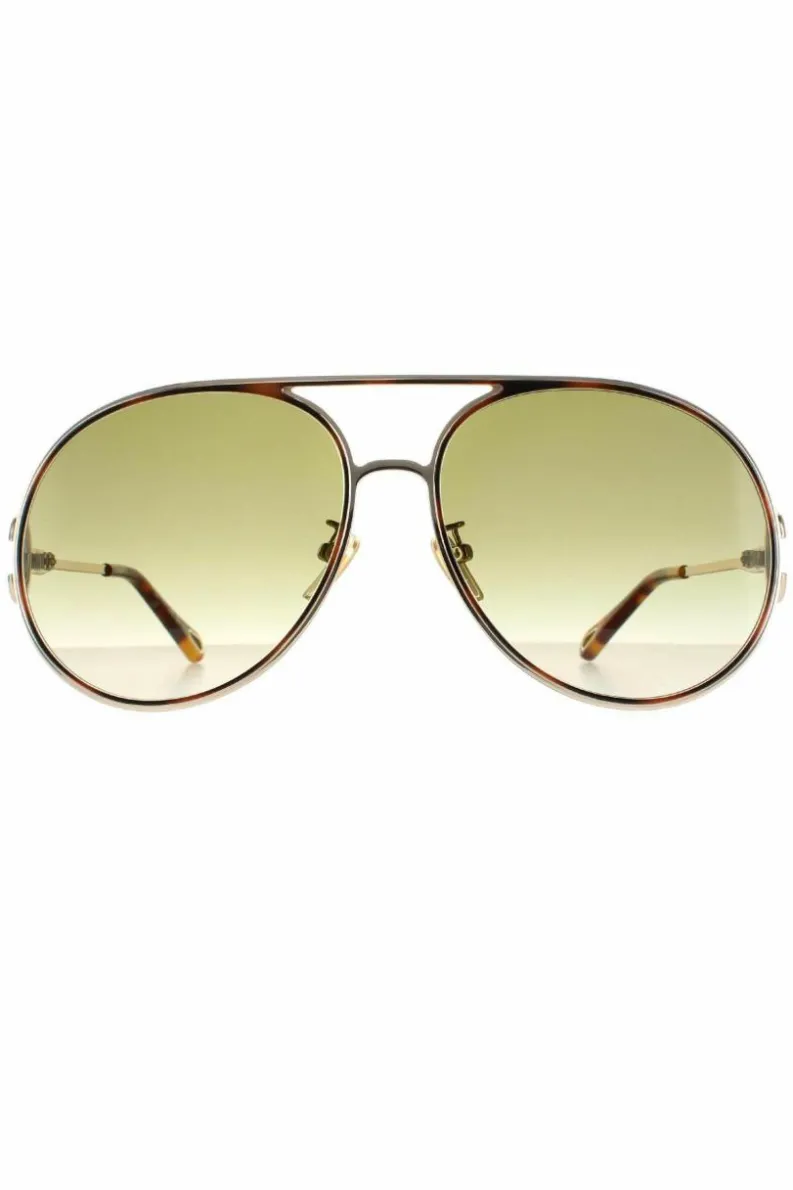 Sunglasses*Chloe Aviator Havana Green Gradient CH0145S Sunglasses Gold