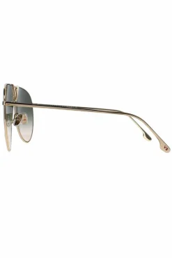 Sunglasses*Victoria Beckham Aviator Khaki Grey Gradient VB208S Gold
