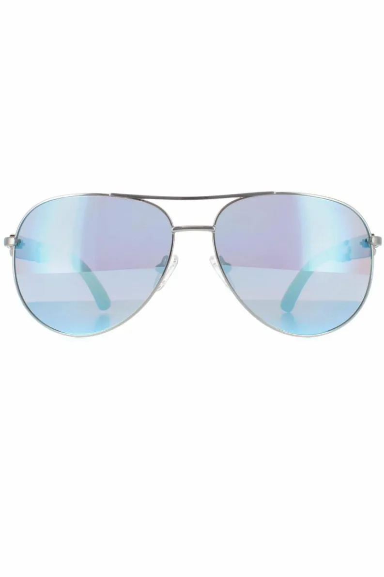 Sunglasses*Guess Aviator Shiny Dark Nickeltin Blue Mirror GU7295 Gold