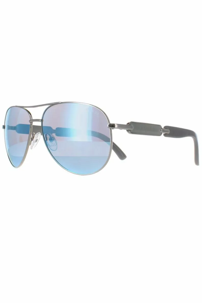 Sunglasses*Guess Aviator Shiny Dark Nickeltin Blue Mirror GU7295 Gold