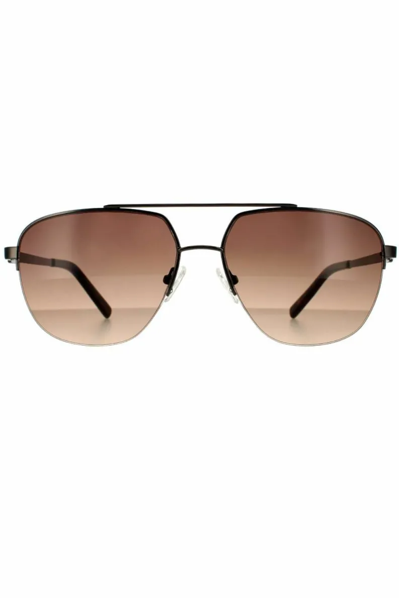 Sunglasses*Guess Aviator Shiny Gunmetal Brown Gradient Sunglasses Grey