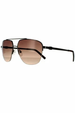 Sunglasses*Guess Aviator Shiny Gunmetal Brown Gradient Sunglasses Grey