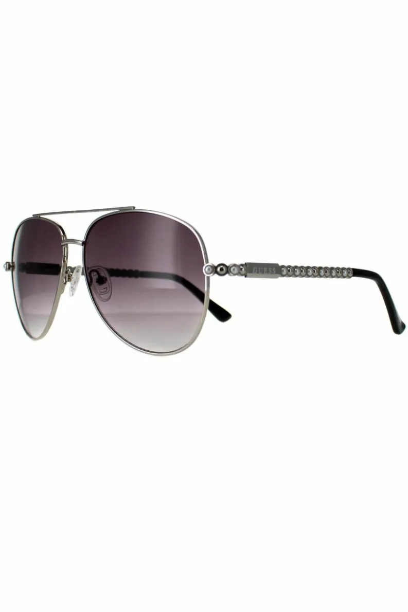 Sunglasses*Guess Aviator Shiny Light Nickeltin Smoke Gradient GF0356 Silver