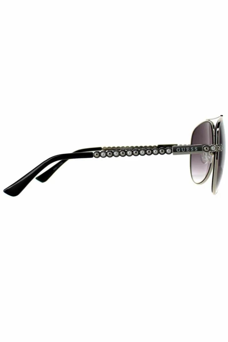 Sunglasses*Guess Aviator Shiny Light Nickeltin Smoke Gradient GF0356 Silver