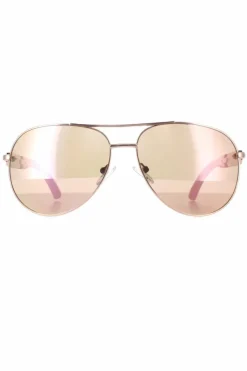 Sunglasses*Guess Aviator Shiny Rose Brown Mirror GU7295 Gold