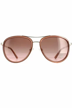 Sunglasses*Guess Aviator Shiny Rose Bordeaux Mirror GF6052 Gold