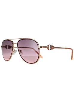 Sunglasses*Guess Aviator Shiny Rose Bordeaux Mirror GF0344 Gold