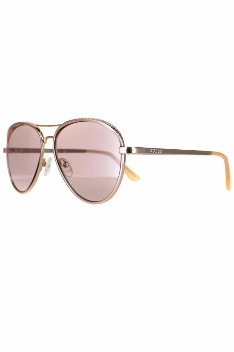 Sunglasses*Guess Aviator Shiny Rose Bordeaux Mirror GF0350 Gold