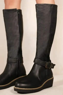 Heeled Boots|All Boots*Where's That From Ayleen' Wedge Heel Knee High Boots Black