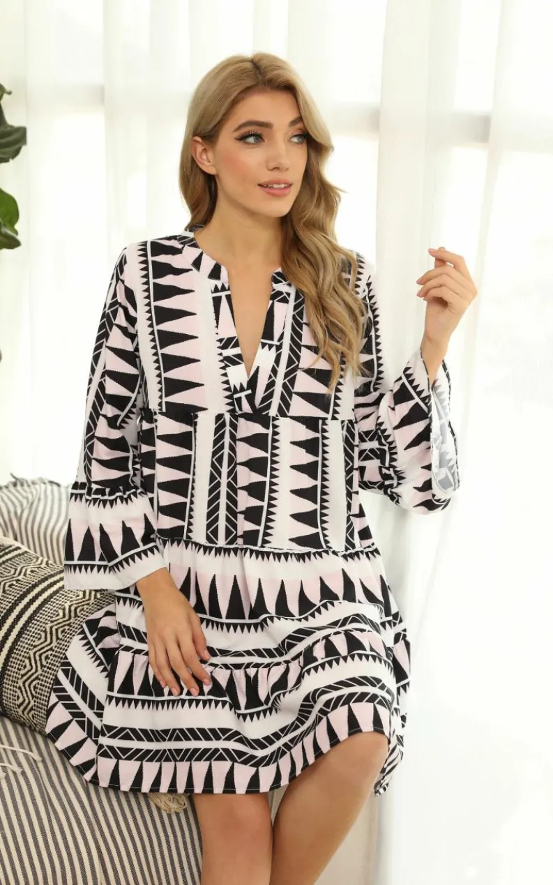 Smock Dresses*FS Collection Aztec Smock Tunic Mini Dress In Black