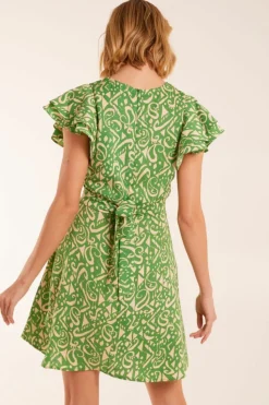 Wrap Dresses*Blue Vanilla Aztec Wrap Ruffle Frill Sleeve Mini Dress Green