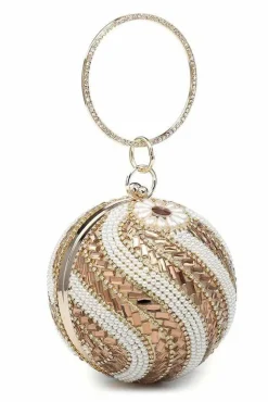 Clutch Bags*Kitise Ball Shape Spiral Crystals Pattern Clutch Bag Gold