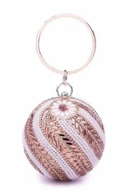 Clutch Bags*Kitise Ball Shape Spiral Crystals Pattern Clutch Bag Rose Gold