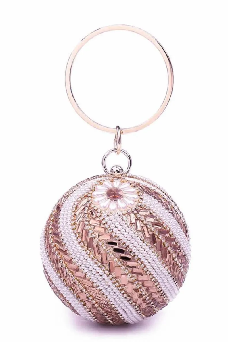 Clutch Bags*Kitise Ball Shape Spiral Crystals Pattern Clutch Bag Rose Gold