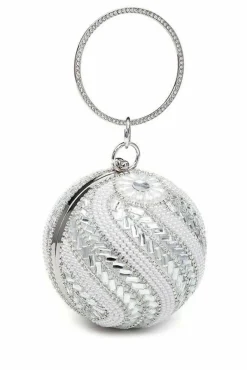 Clutch Bags*Kitise Ball Shape Spiral Crystals Pattern Clutch Bag Silver