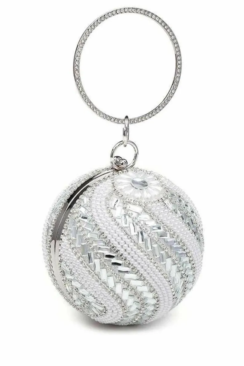 Clutch Bags*Kitise Ball Shape Spiral Crystals Pattern Clutch Bag Silver