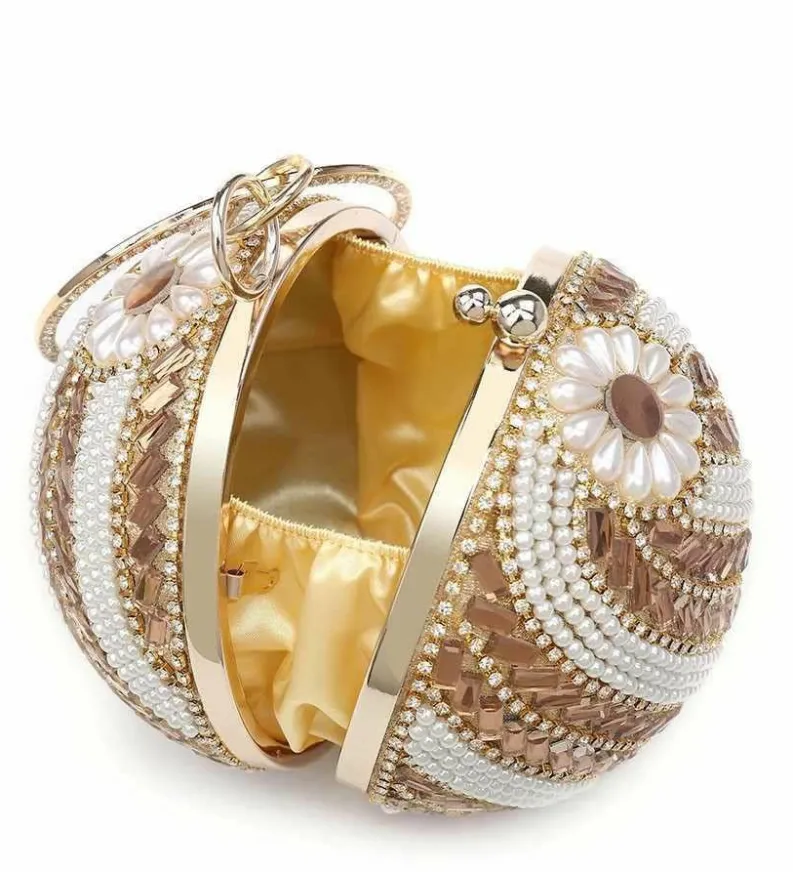 Clutch Bags*Kitise Ball Shape Spiral Crystals Pattern Clutch Bag Silver
