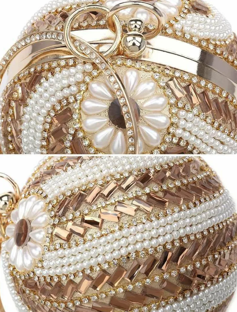 Clutch Bags*Kitise Ball Shape Spiral Crystals Pattern Clutch Bag Silver