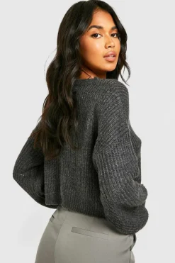 Jumpers|Knitwear*boohoo Balloon Sleeve Crop Jumper charcoal