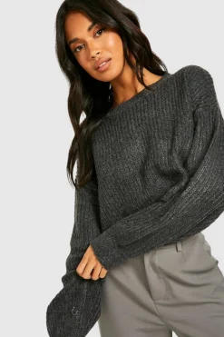 Jumpers|Knitwear*boohoo Balloon Sleeve Crop Jumper charcoal
