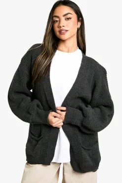 Cardigans|Jumpers*boohoo Balloon Sleeve Knitted Cardigan charcoal