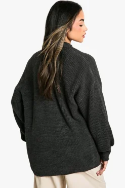 Cardigans|Jumpers*boohoo Balloon Sleeve Knitted Cardigan charcoal