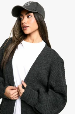 Cardigans|Jumpers*boohoo Balloon Sleeve Knitted Cardigan charcoal