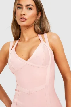 Midi Dresses*boohoo Bandage Double Strap Midi Dress rose