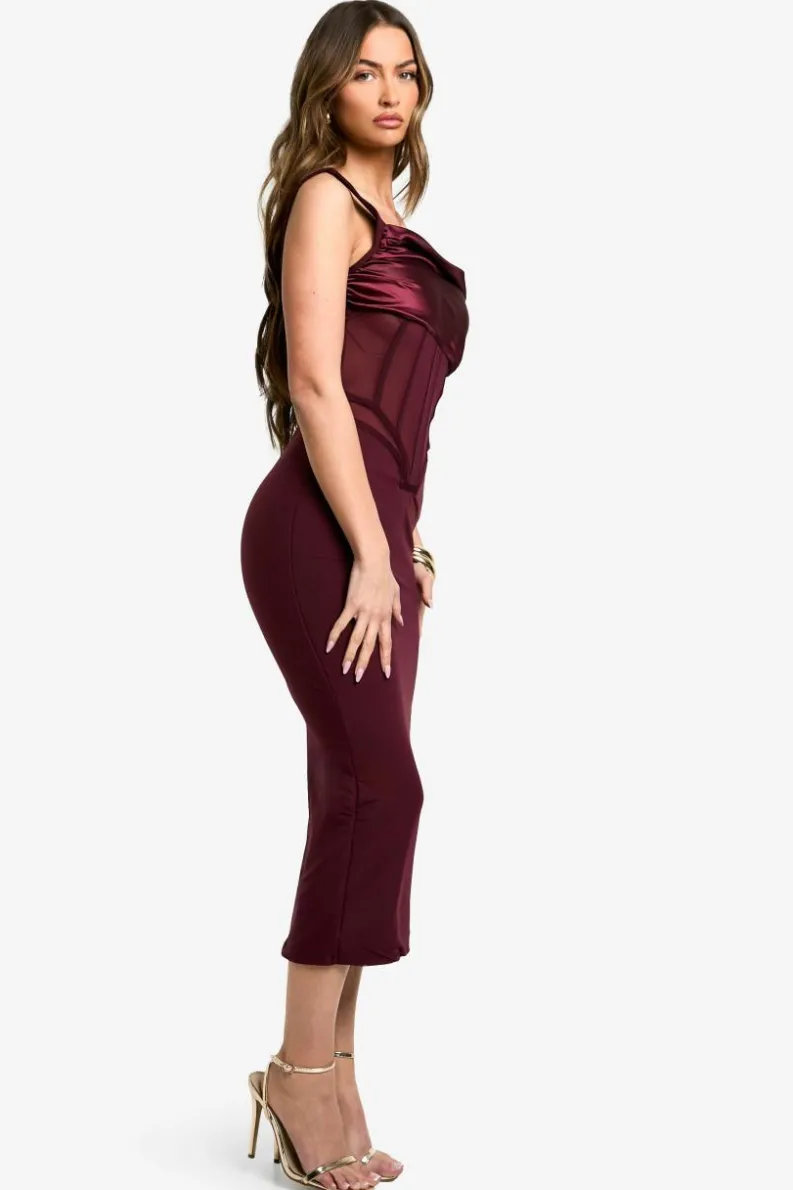 Bodycon Dresses|Dresses*boohoo Bandage Satin One Shoulder Midaxi Dress burgundy