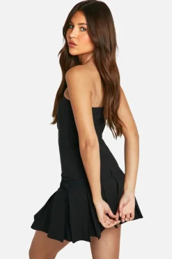 Skater Dresses*boohoo Bandeau Belted Tennis Mini Dress black