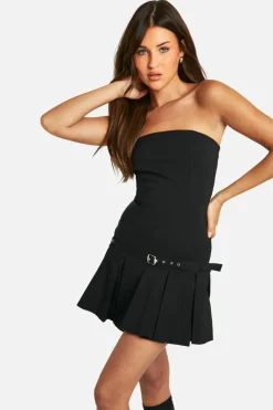 Skater Dresses*boohoo Bandeau Belted Tennis Mini Dress black