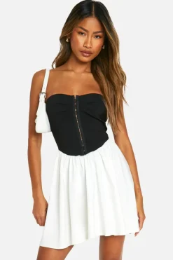 Skater Dresses*boohoo Bandeau Bengaline Corset Skater Dress black