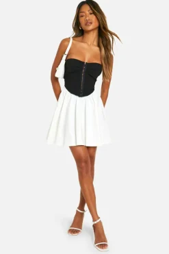 Skater Dresses*boohoo Bandeau Bengaline Corset Skater Dress black