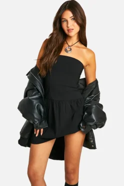 Skater Dresses*boohoo Bandeau Bengaline Skater Dress black