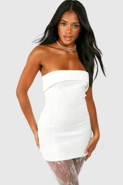 Skater Dresses*boohoo Bandeau Bengaline Tailored Side Zip Mini Dress white