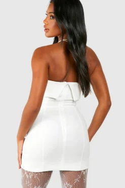 Skater Dresses*boohoo Bandeau Bengaline Tailored Side Zip Mini Dress white