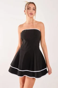A Line Dresses*Pink Vanilla Bandeau Contrast Binding Mini Dress Black
