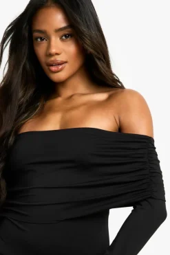 Skater Dresses|Long Sleeve Dresses*boohoo Bandeau Long Sleeve Drop Waist Skater Dress black